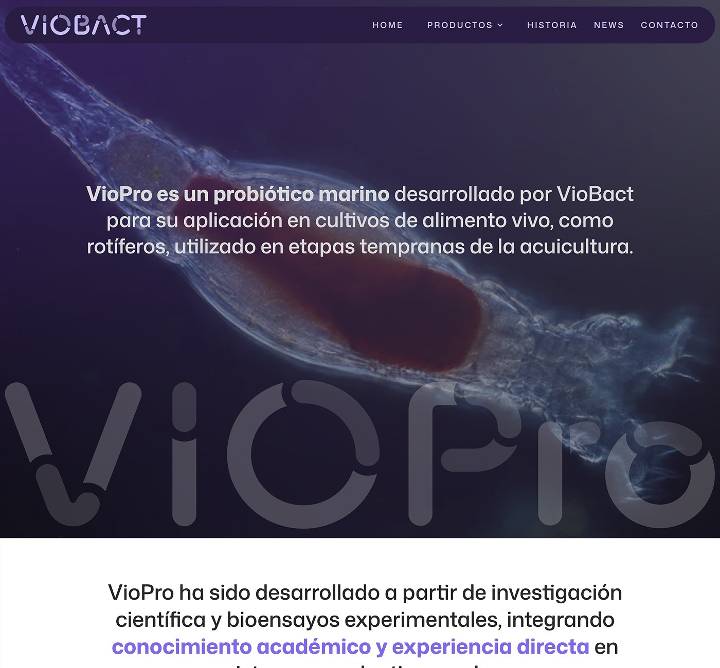 VioPro product page — dark scientific hero with microscopic imagery